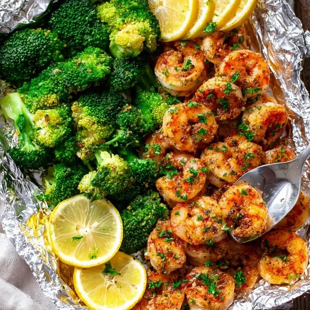Baked Shrimp and Broccoli Foil Packs Recipe - Recipe Image