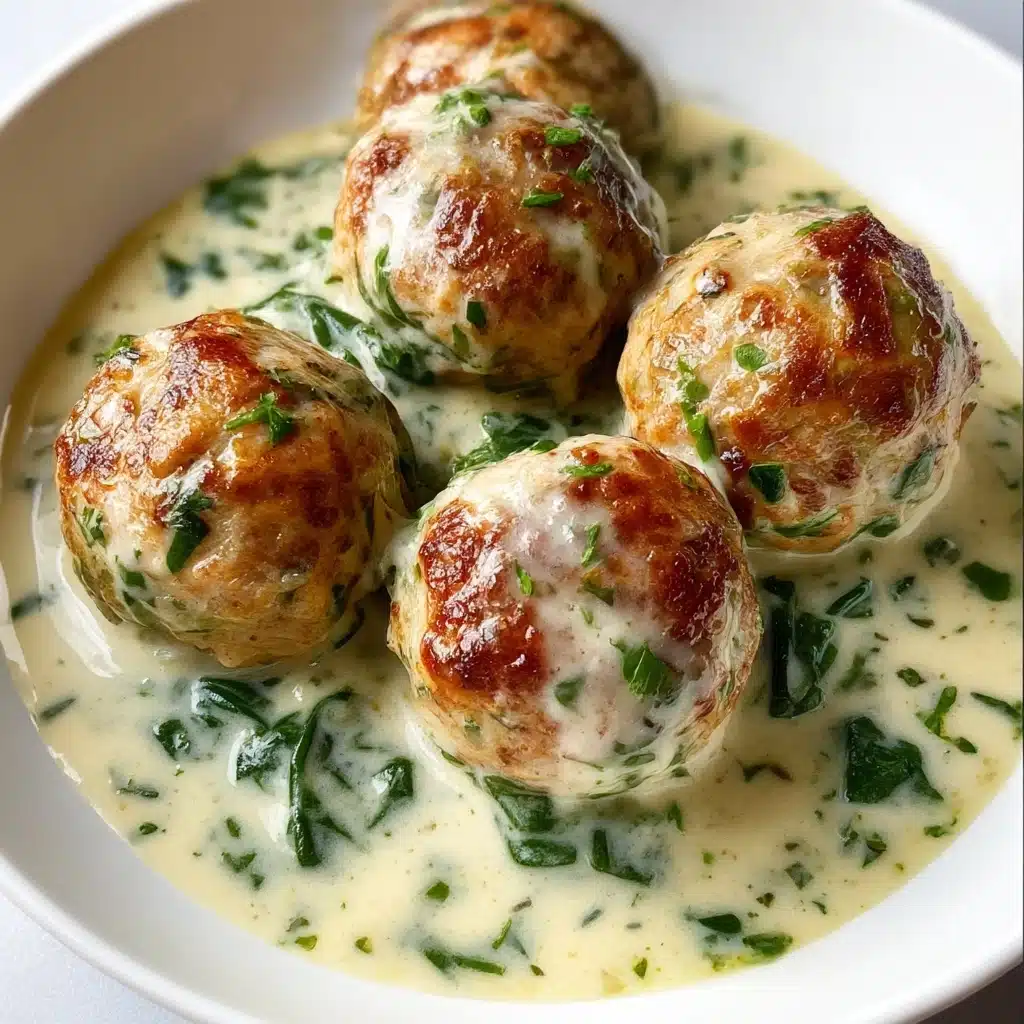 Baked Chicken Ricotta Meatballs with Spinach Alfredo Sauce Recipe - Recipe Image