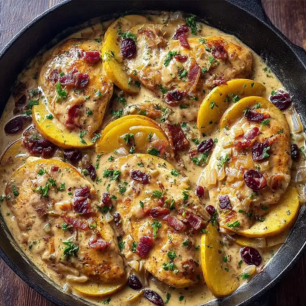 Creamy Cider Chicken with Apples Cranberries and Bacon Recipe - Recipe Image