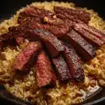 One-Skillet Creamy Honey BBQ Steak Rice Recipe