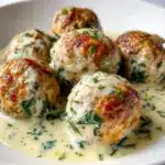 Baked Chicken Ricotta Meatballs with Spinach Alfredo Sauce Recipe