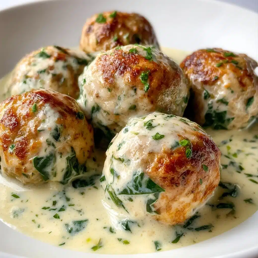 Baked Chicken Ricotta Meatballs with Spinach Alfredo Sauce Recipe