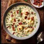 Creamy Pierogi Chicken Soup with Rosemary Bacon Recipe
