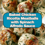 Baked Chicken Ricotta Meatballs with Spinach Alfredo Sauce Recipe