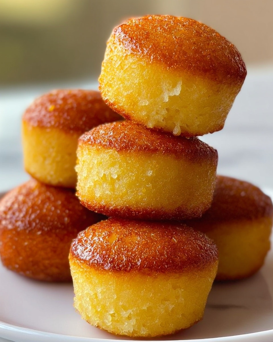A close-up image of five golden brown, round, crispy fried balls stacked in a pyramid shape on a white plate. Each ball has a shiny, textured surface with a darker caramelized bottom edge and a soft, fluffy yellow interior visible through the slight pores on the sides. The background is softly blurred, showing a white marbled texture underneath the plate, giving a clean and fresh look. photo taken with an iphone --ar 4:5 --v 7