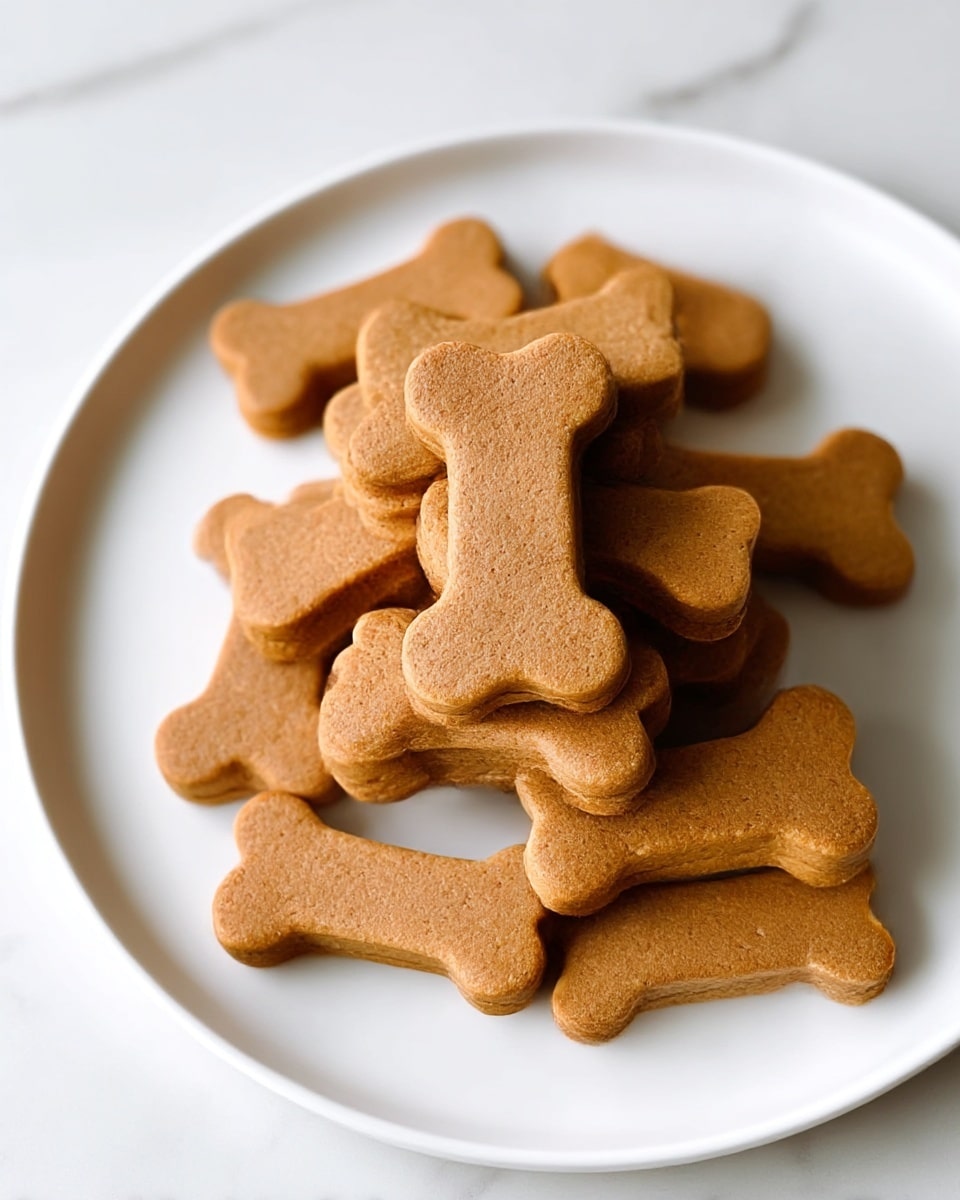 A white plate holds a pile of golden brown bone-shaped biscuits with a smooth, slightly grainy texture. The biscuits are stacked casually in the center of the plate, showing their symmetrical shape with rounded ends and a narrow middle section. The background surface is a white marbled texture, giving a clean and bright look to the image. photo taken with an iphone --ar 4:5 --v 7