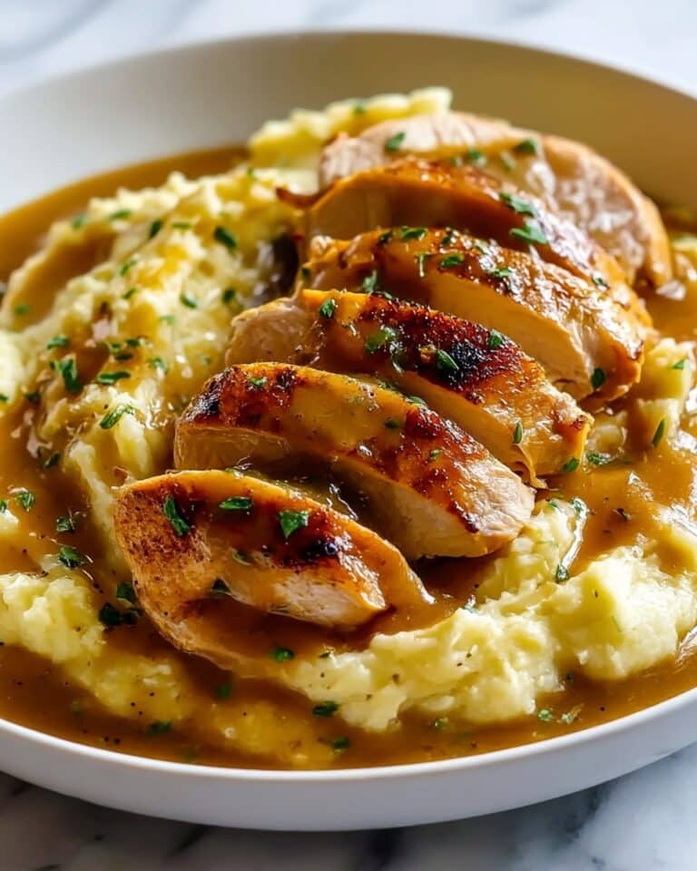 Chicken and Garlic Gravy with Cheesy Mashed Potatoes Recipe