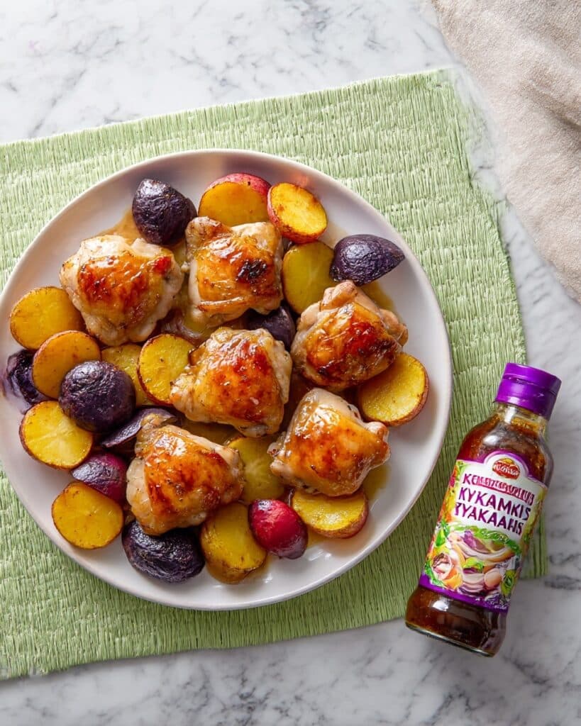 One Pan Roasted Garlic Teriyaki Chicken and Potatoes Recipe