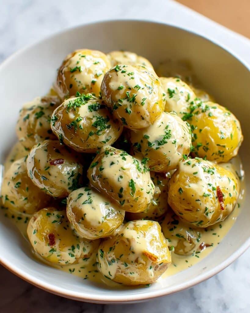 Creamy Garlic Sauce Baby Potatoes Recipe