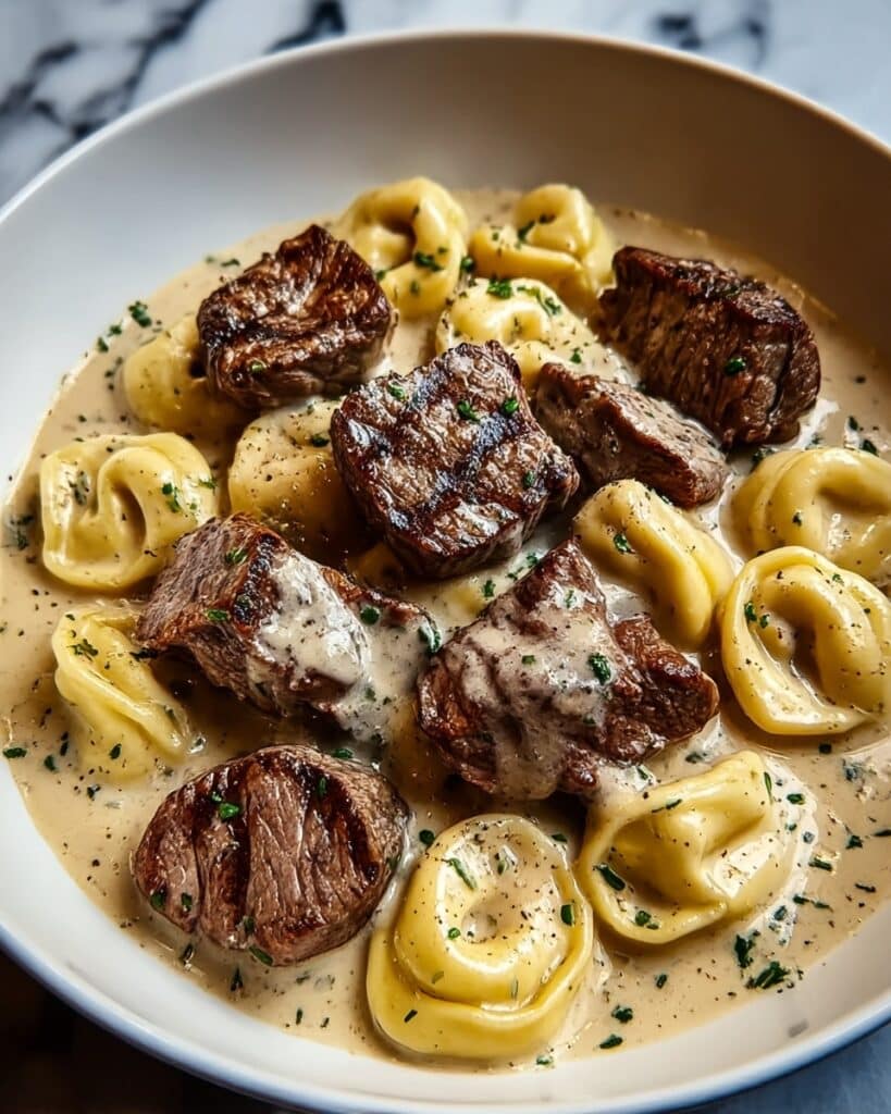 Cracked Garlic Steak Tortellini in Creamhouse Sauce Bliss Recipe