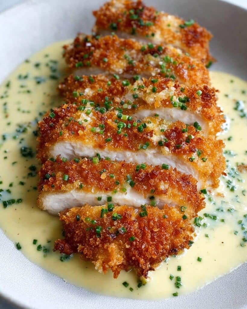 Crispy Parmesan Chicken with a Rich Garlic Sauce Recipe