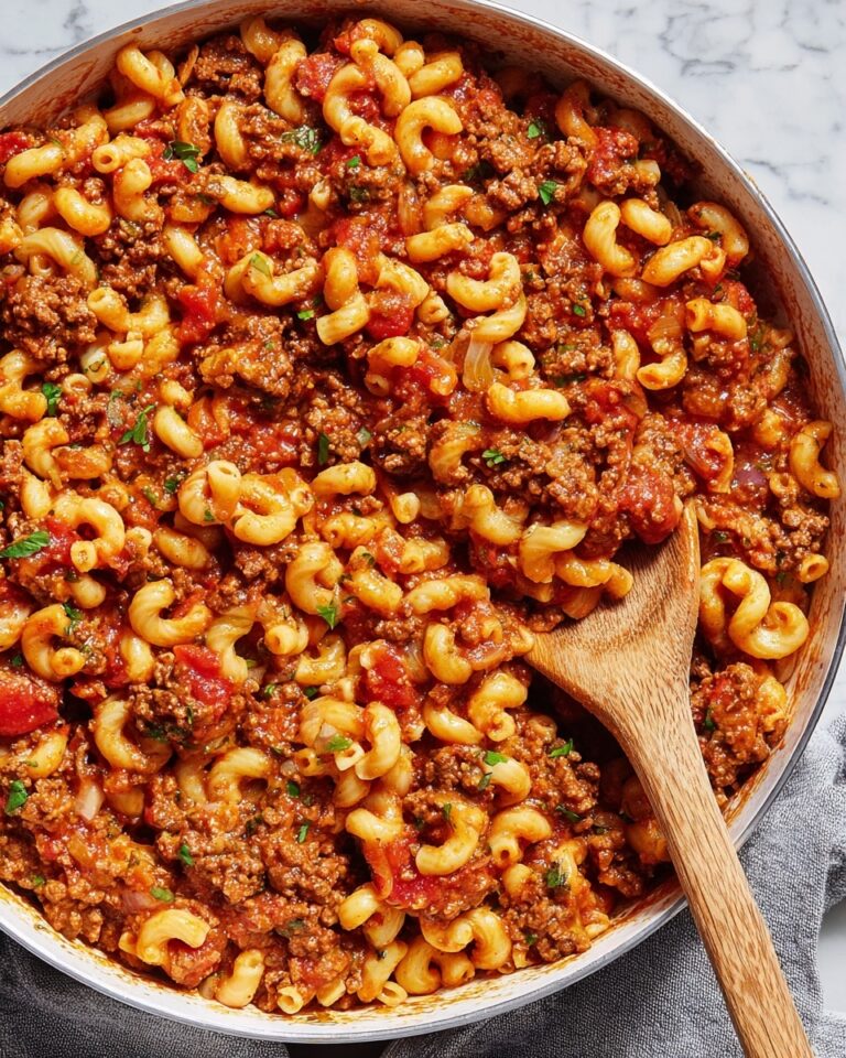 Hearty Beef and Tomato Goulash with Cheddar and Macaroni Recipe