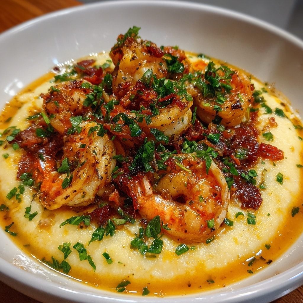 Brown Stew Shrimp with Sweet Potato Grits Recipe - Recipe Image