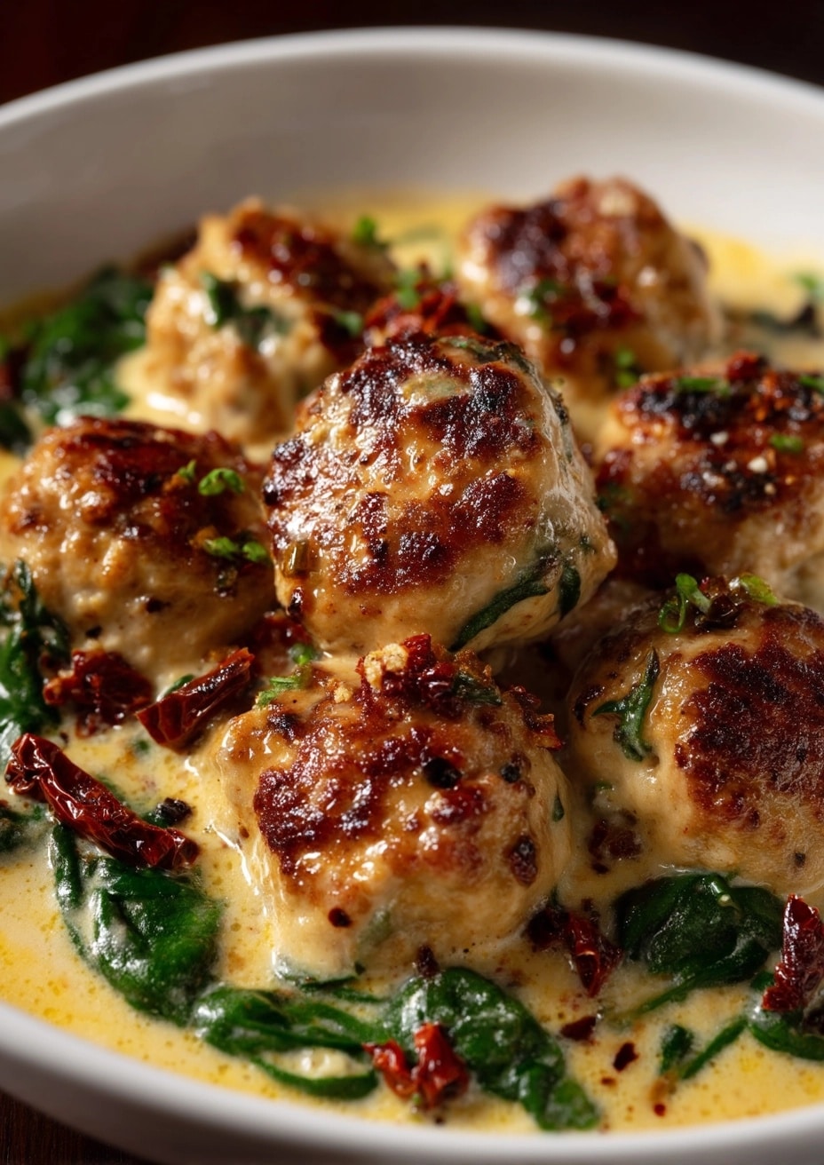 Southern Style Baked Chicken Ricotta Meatballs with Spinach Alfredo Sauce That Wow Recipe - Recipe Image