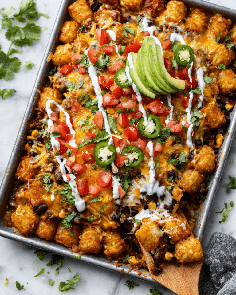 Tater Tot Nachos with Ground Beef, Cheeses, and Fresh Toppings Recipe
