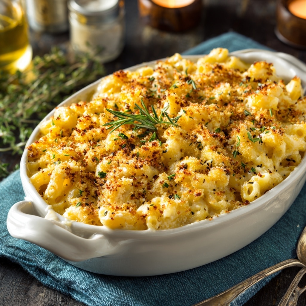 Creamy Baked Mac and Cheese with Crunchy Panko Topping Recipe - Recipe Image