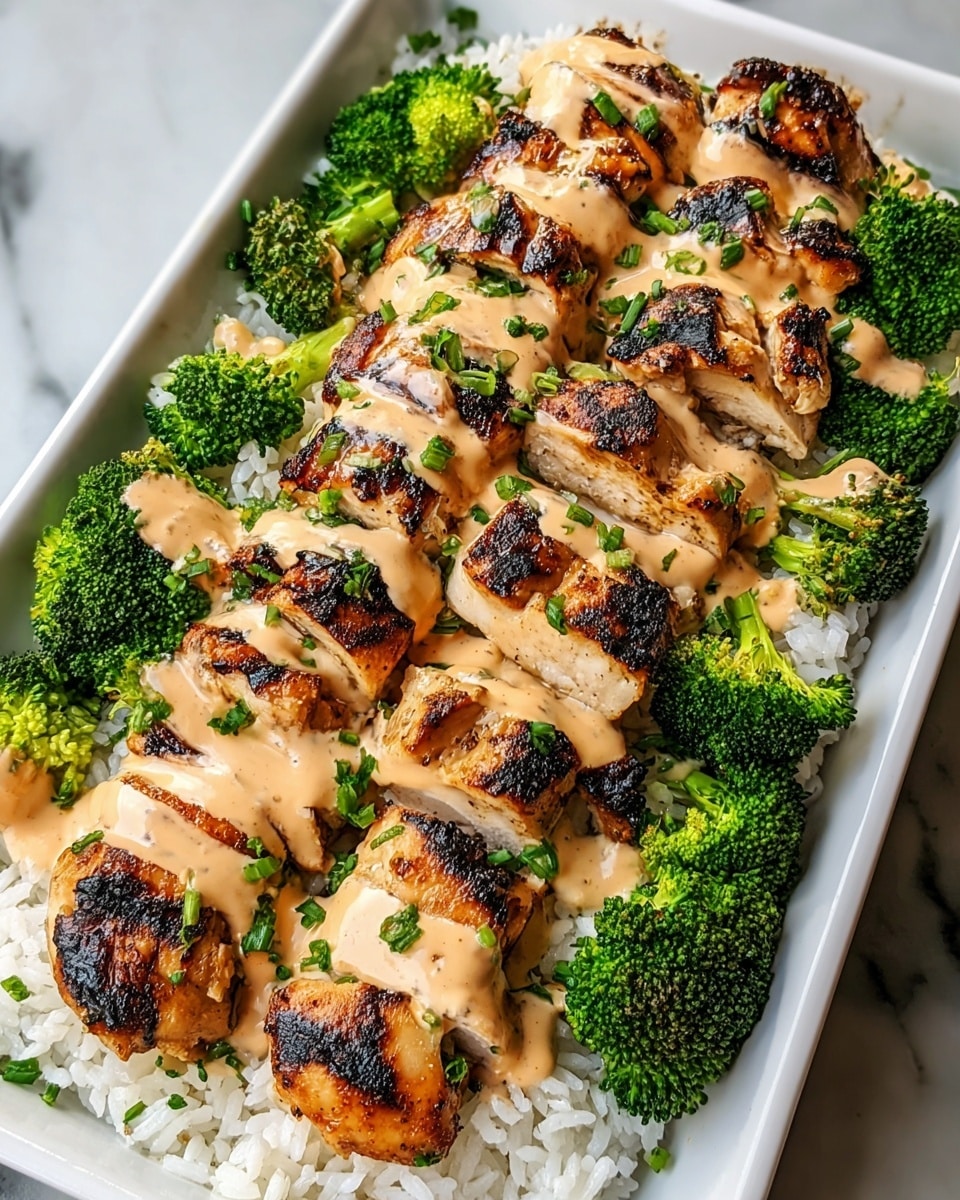 Grilled Chicken & Broccoli Bowls With Creamy Garlic Sauce Recipe - Recipe Image