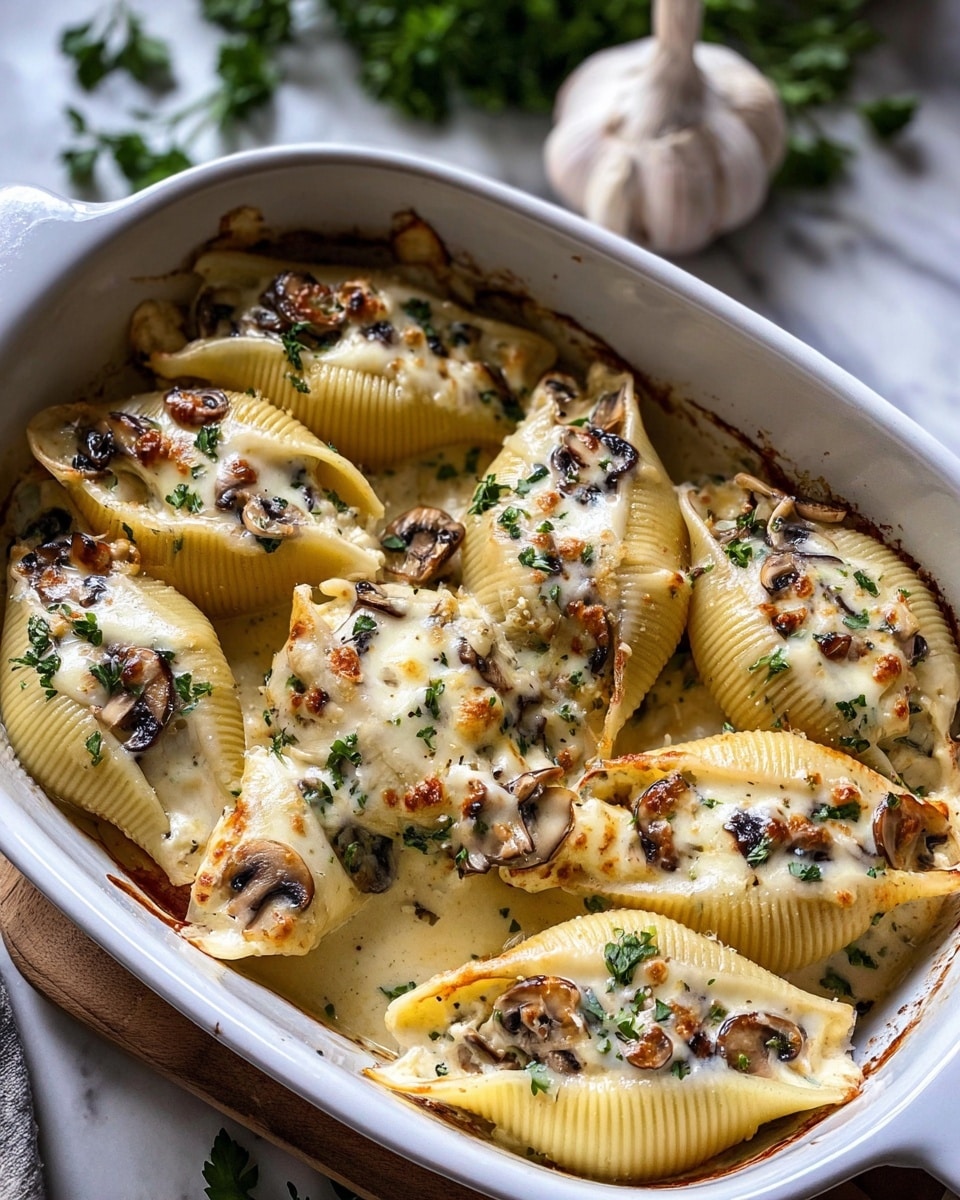 Creamy Garlic Mushroom Stuffed Shells Recipe - Recipe Image