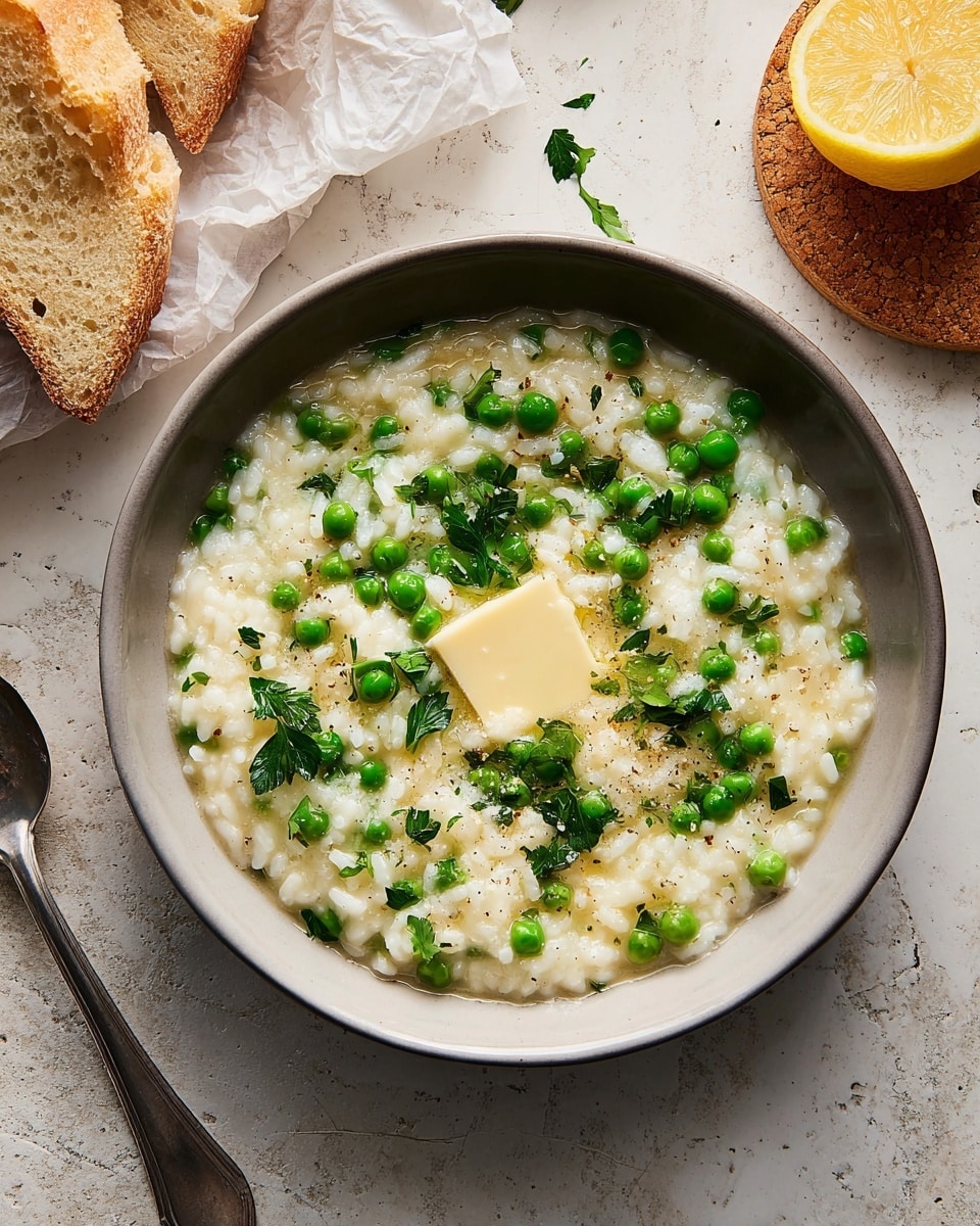 Baked Lemon Pea Risotto with Parmesan Recipe - Recipe Image