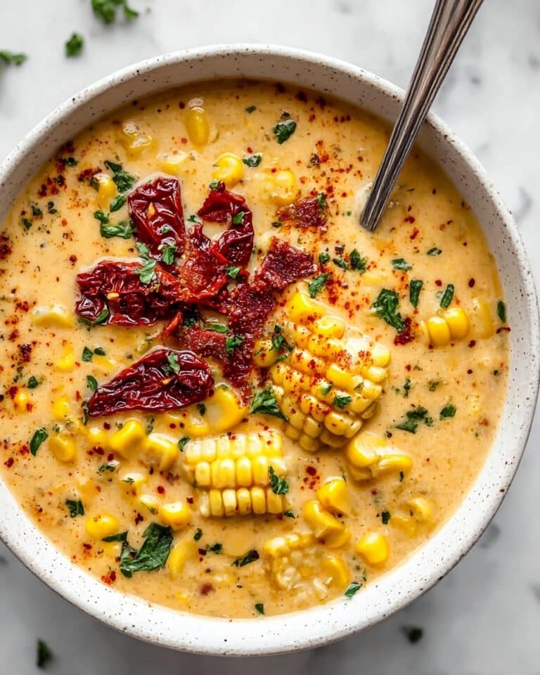 Irresistible Sun Dried Tomato Corn Chowder with Goat Cheese Croutons Recipe