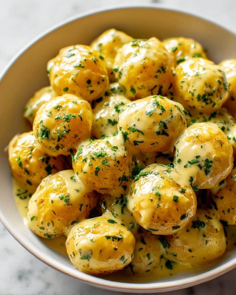 Creamy Garlic Sauce Baby Potatoes Recipe