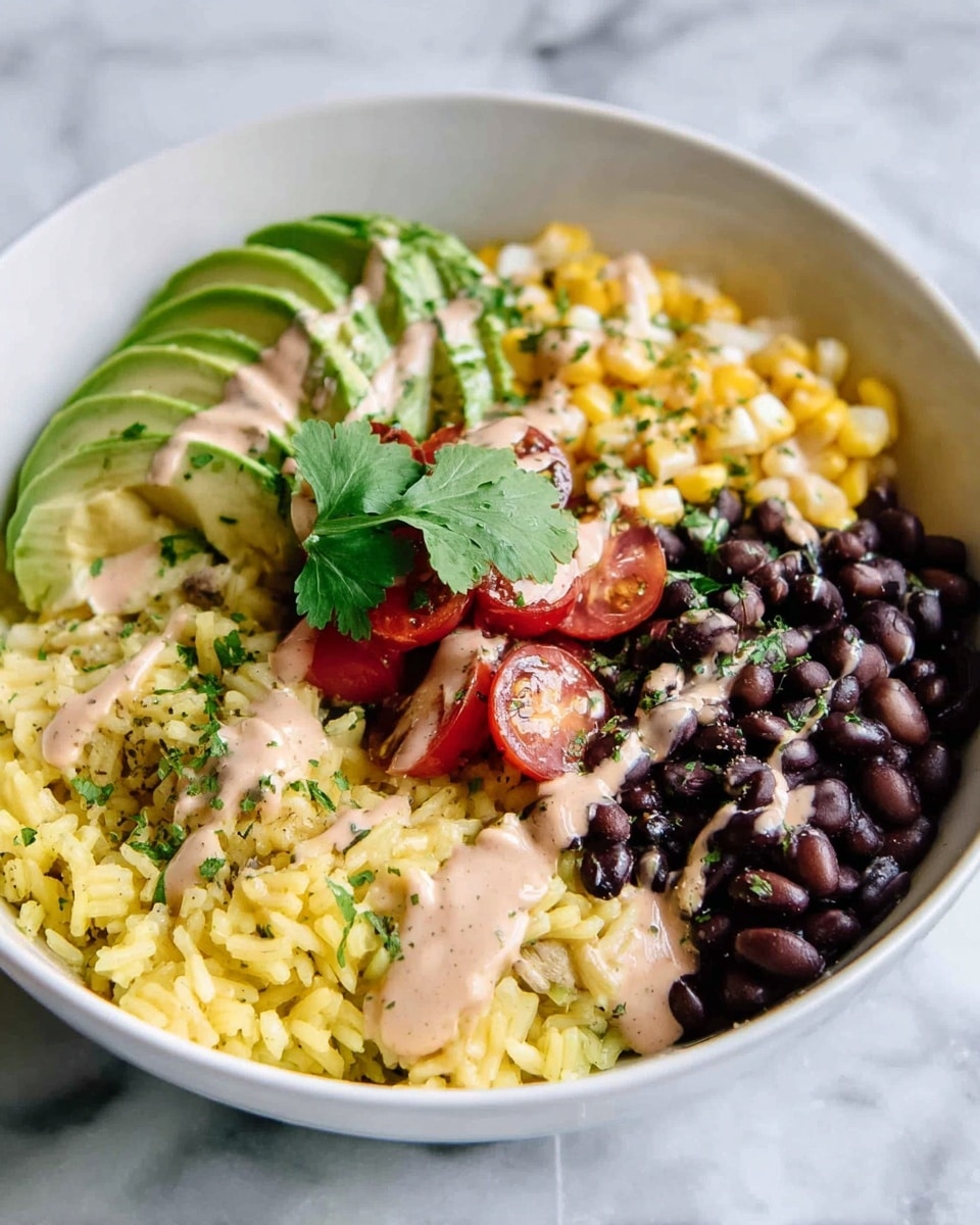 Black Bean Burrito Bowl with Roasted Corn and Creamy Chipotle Sauce Recipe - Recipe Image