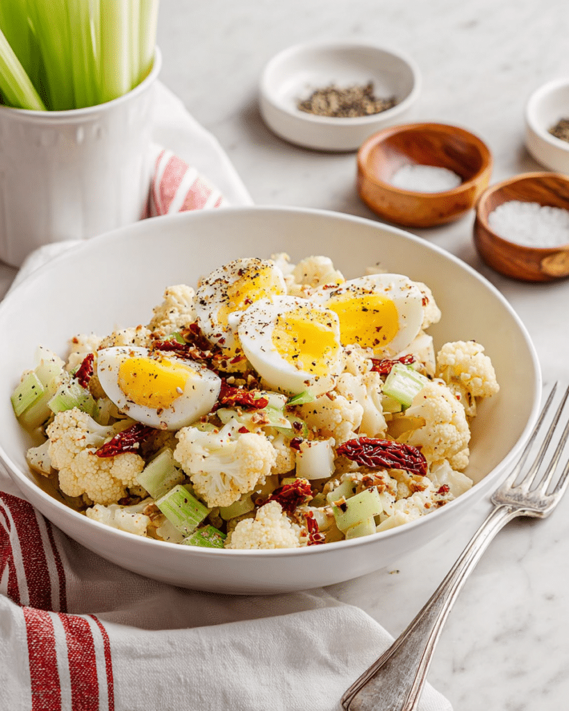 Cauliflower Salad with Hard Boiled Eggs, Pickles, and Dijon Mustard Recipe